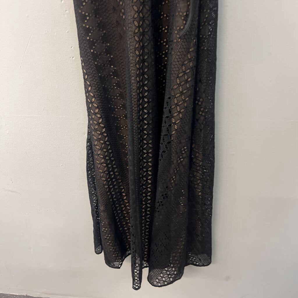 White House Black Market Black/ Beige Lace Belted Maxi Dress 4