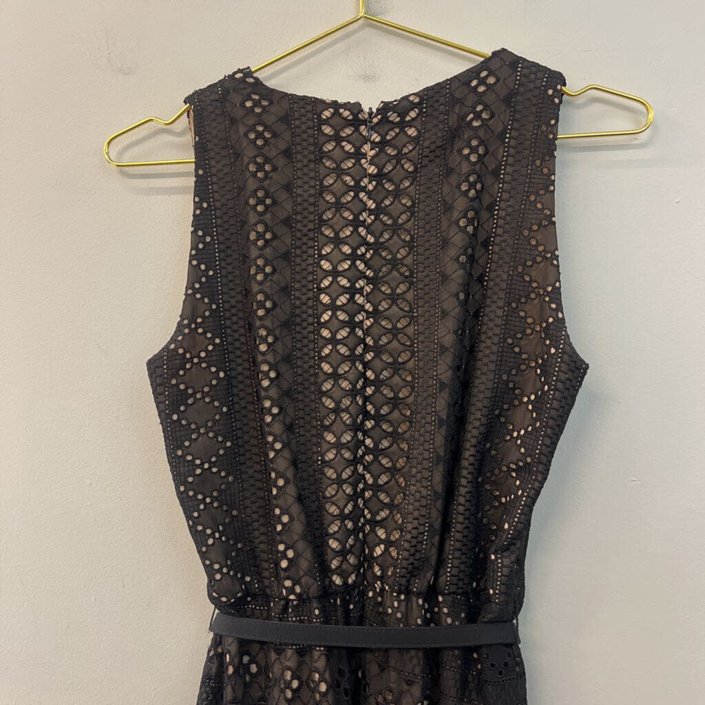 White House Black Market Black/ Beige Lace Belted Maxi Dress 4