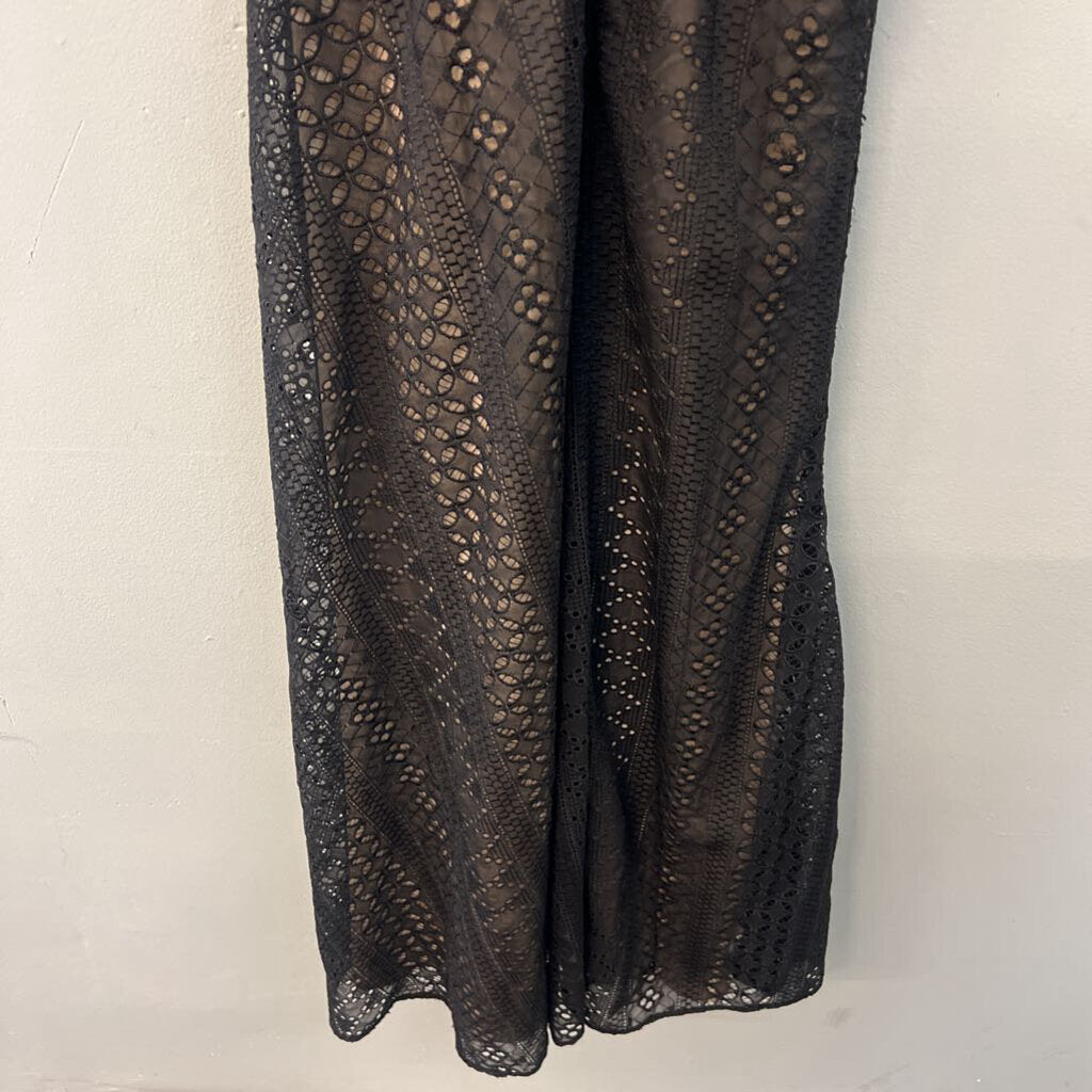 White House Black Market Black/ Beige Lace Belted Maxi Dress 4