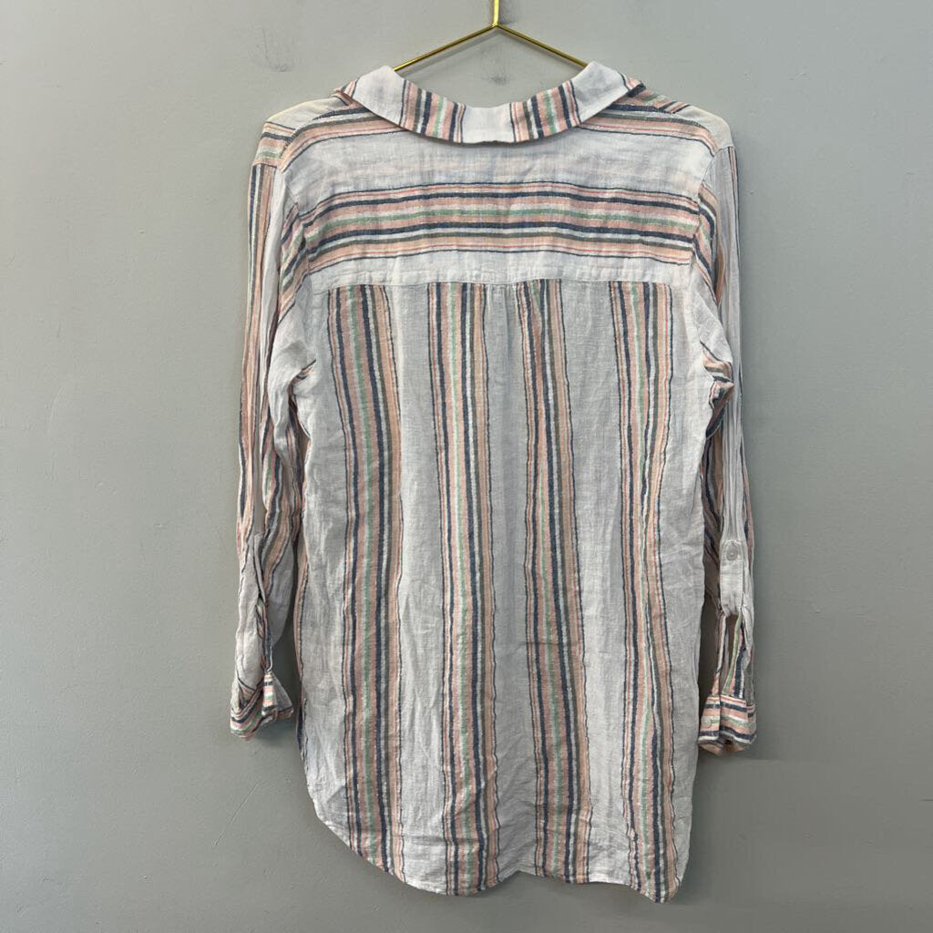 Sanctuary White/ Multi Striped Long Sleeve Top Large