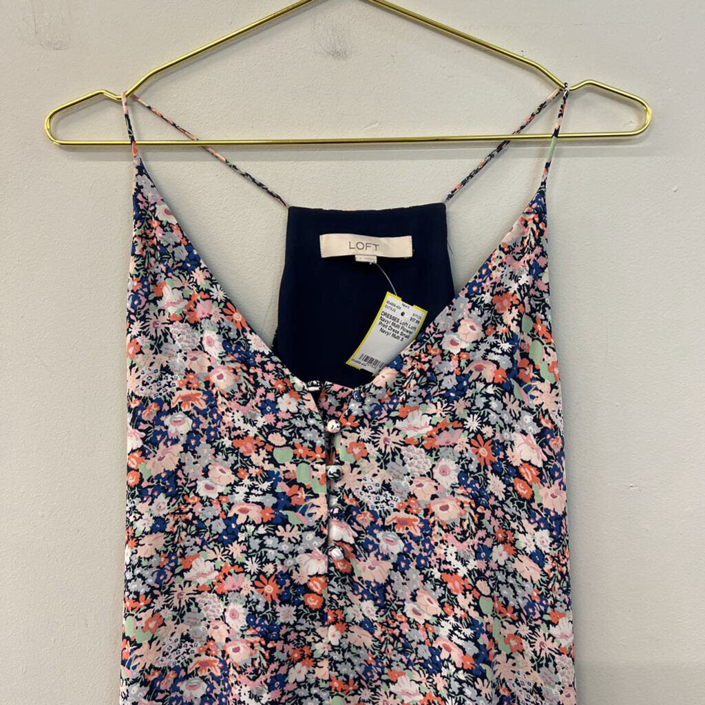 Loft Navy/ Multi Flower Print Dress Small