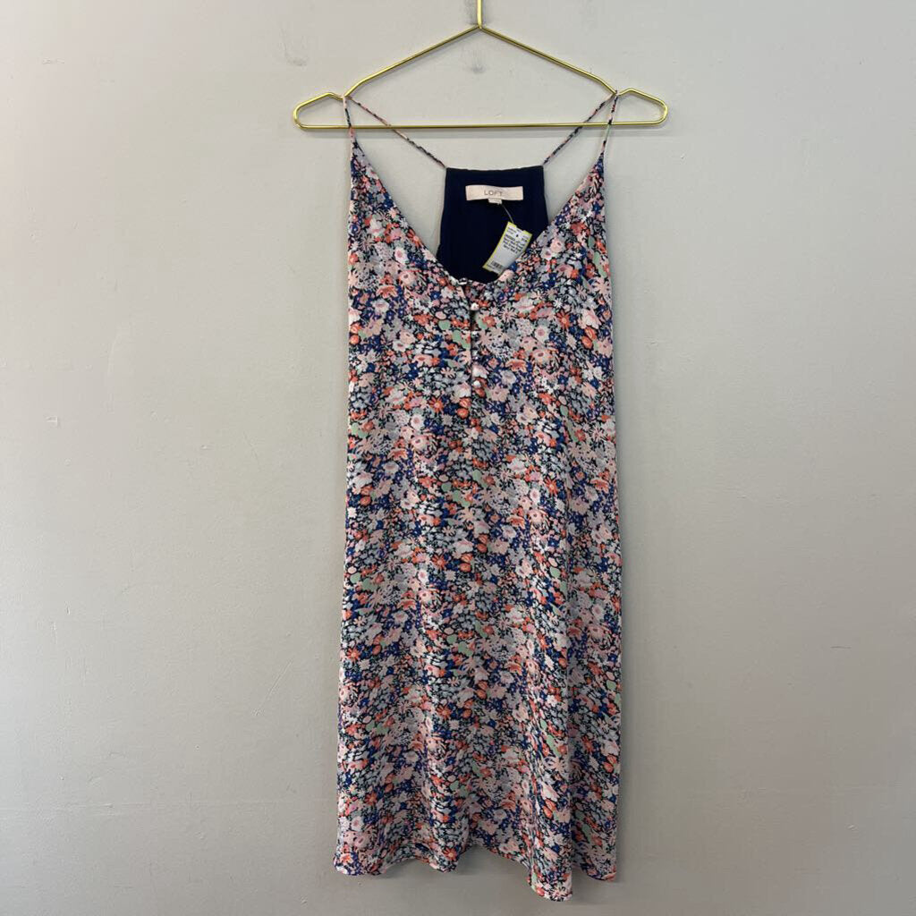 Loft Navy/ Multi Flower Print Dress Small