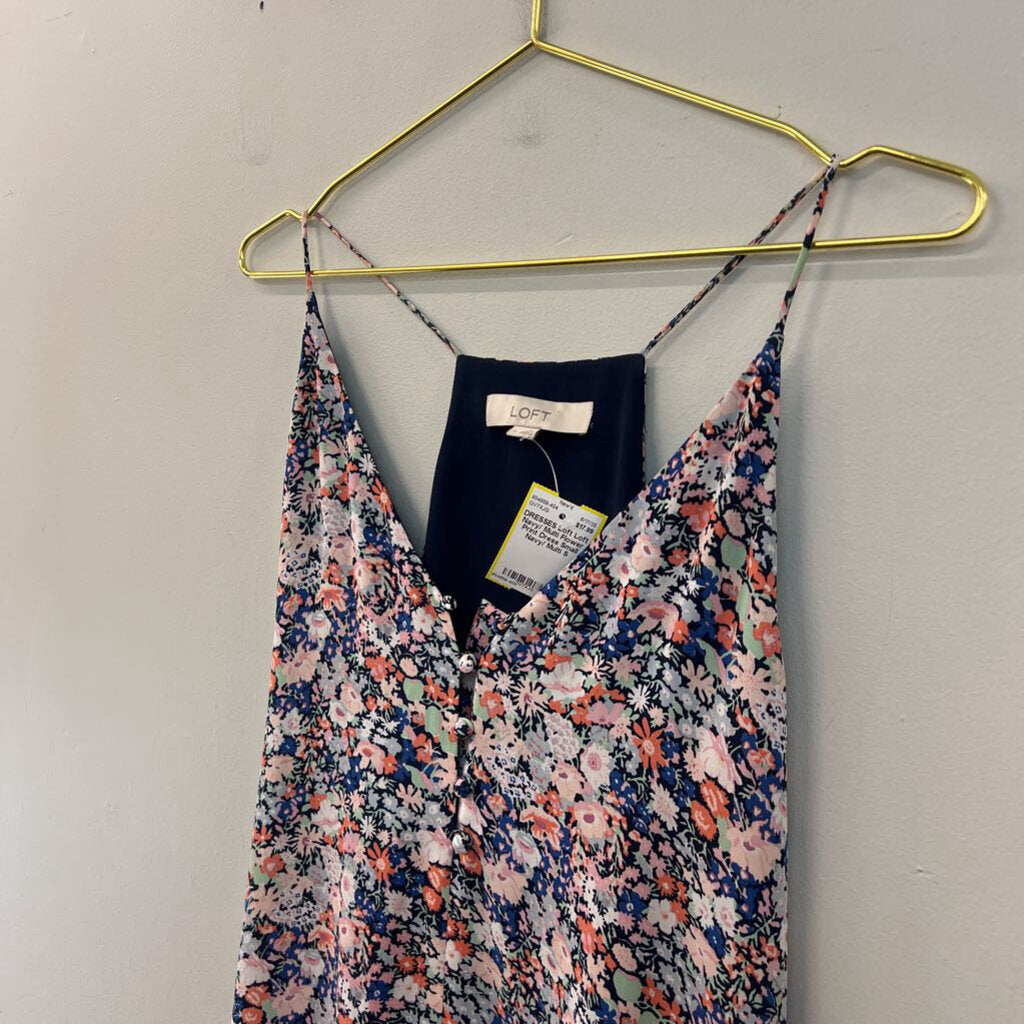 Loft Navy/ Multi Flower Print Dress Small