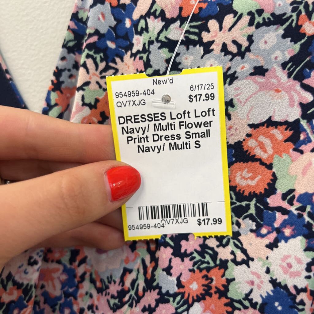 Loft Navy/ Multi Flower Print Dress Small