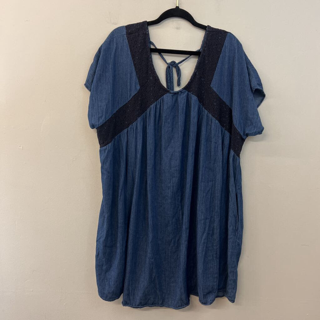 Oddi Blue Lace Detail Short Sleeve Top 3XL