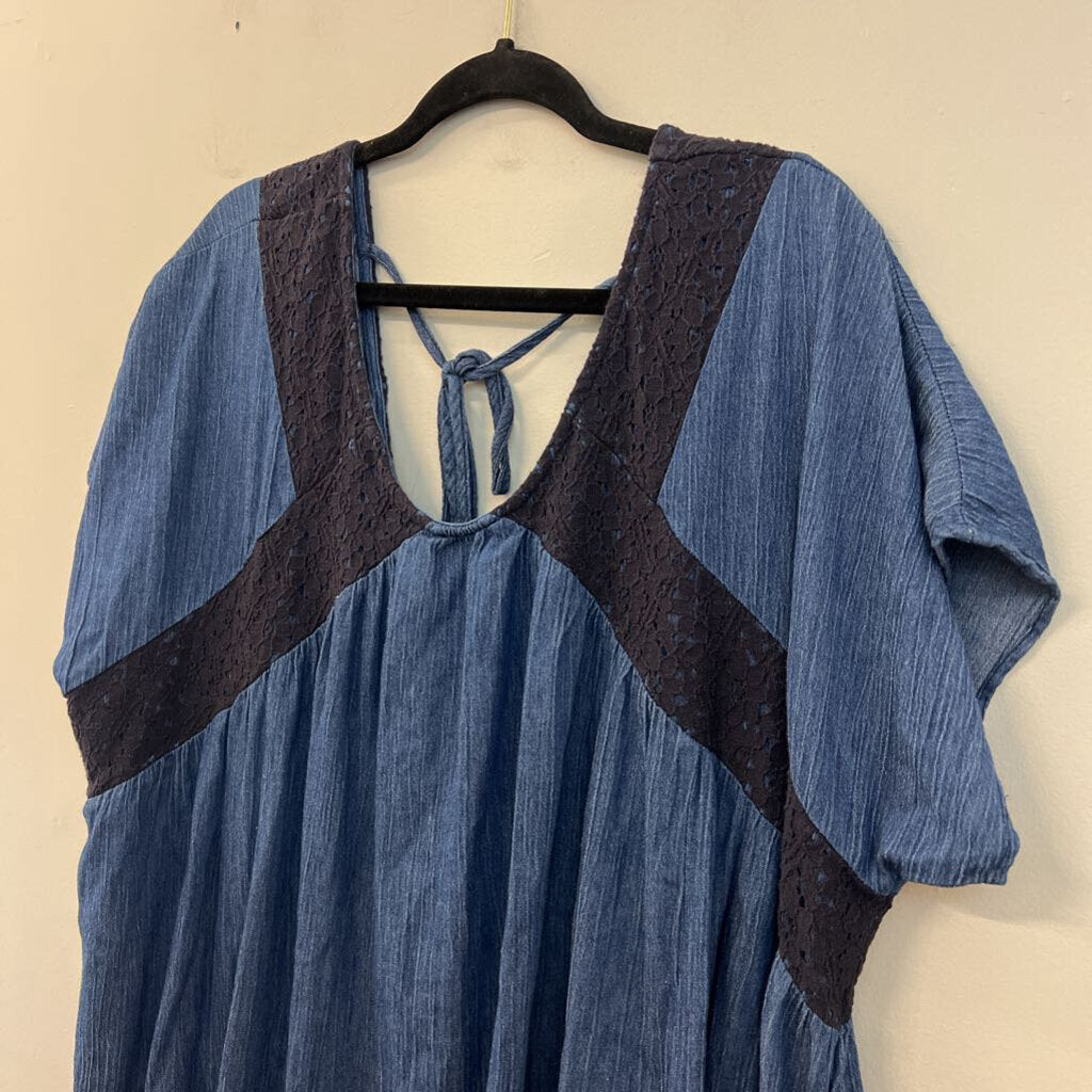 Oddi Blue Lace Detail Short Sleeve Top 3XL