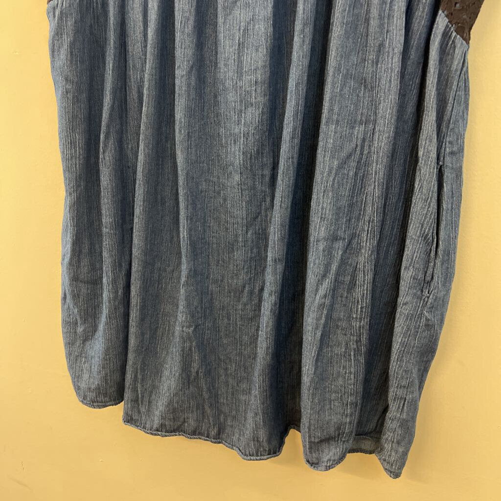 Oddi Blue Lace Detail Short Sleeve Top 3XL