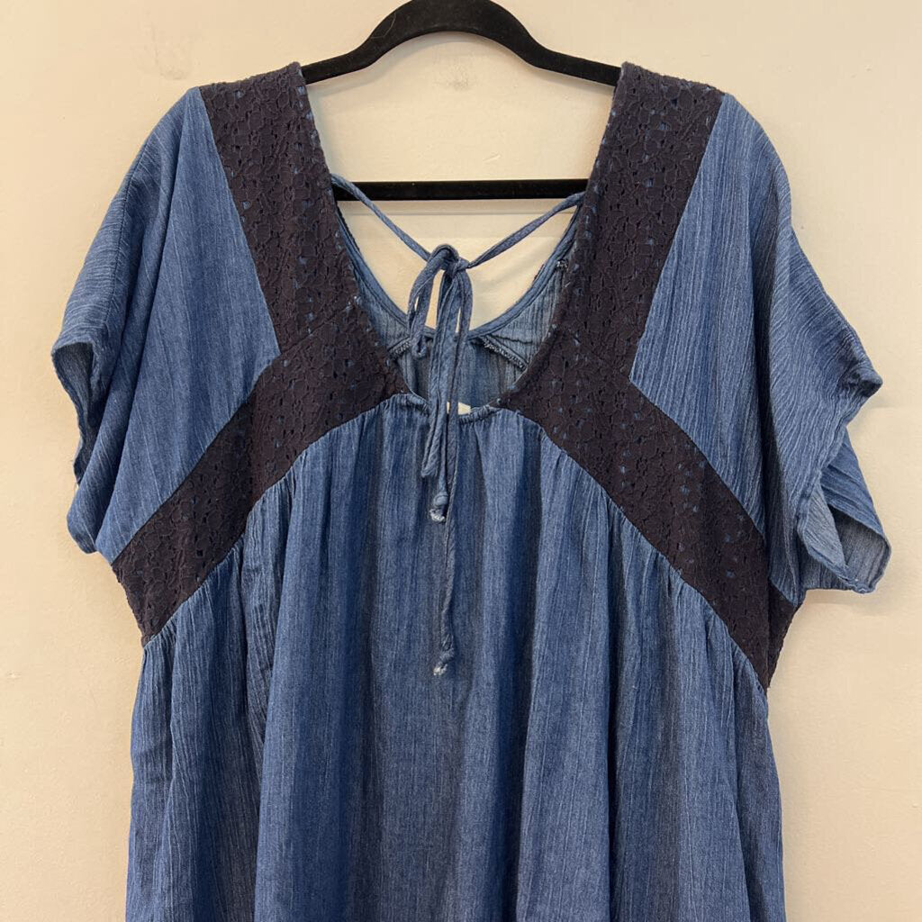 Oddi Blue Lace Detail Short Sleeve Top 3XL