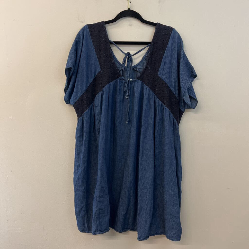 Oddi Blue Lace Detail Short Sleeve Top 3XL