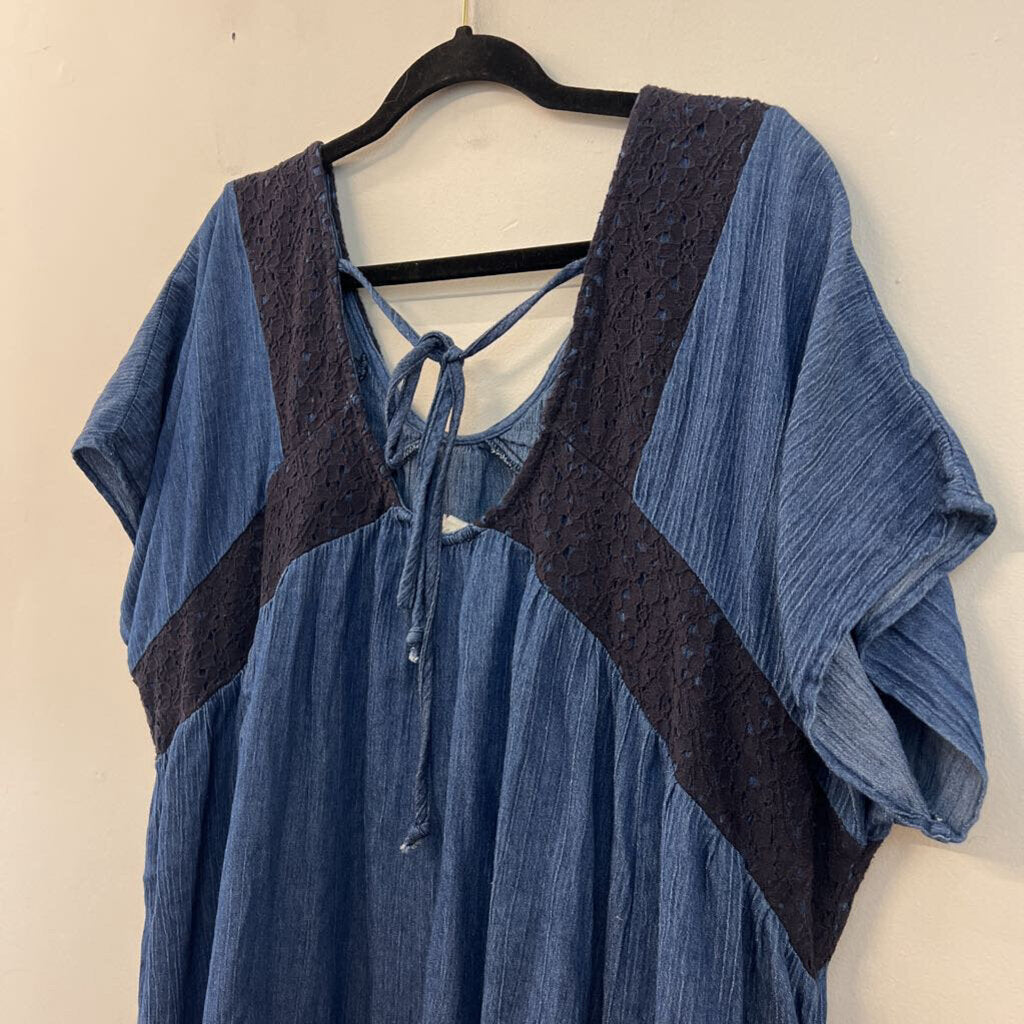 Oddi Blue Lace Detail Short Sleeve Top 3XL