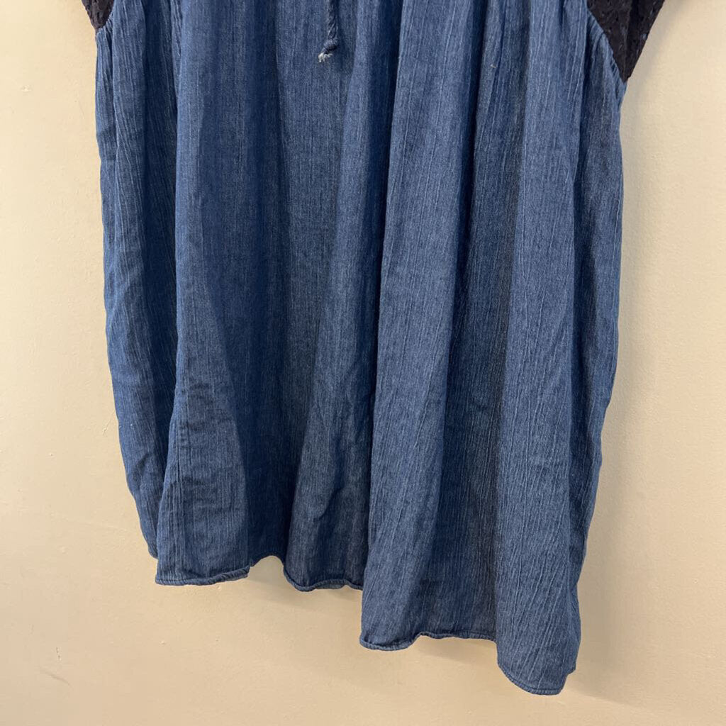 Oddi Blue Lace Detail Short Sleeve Top 3XL