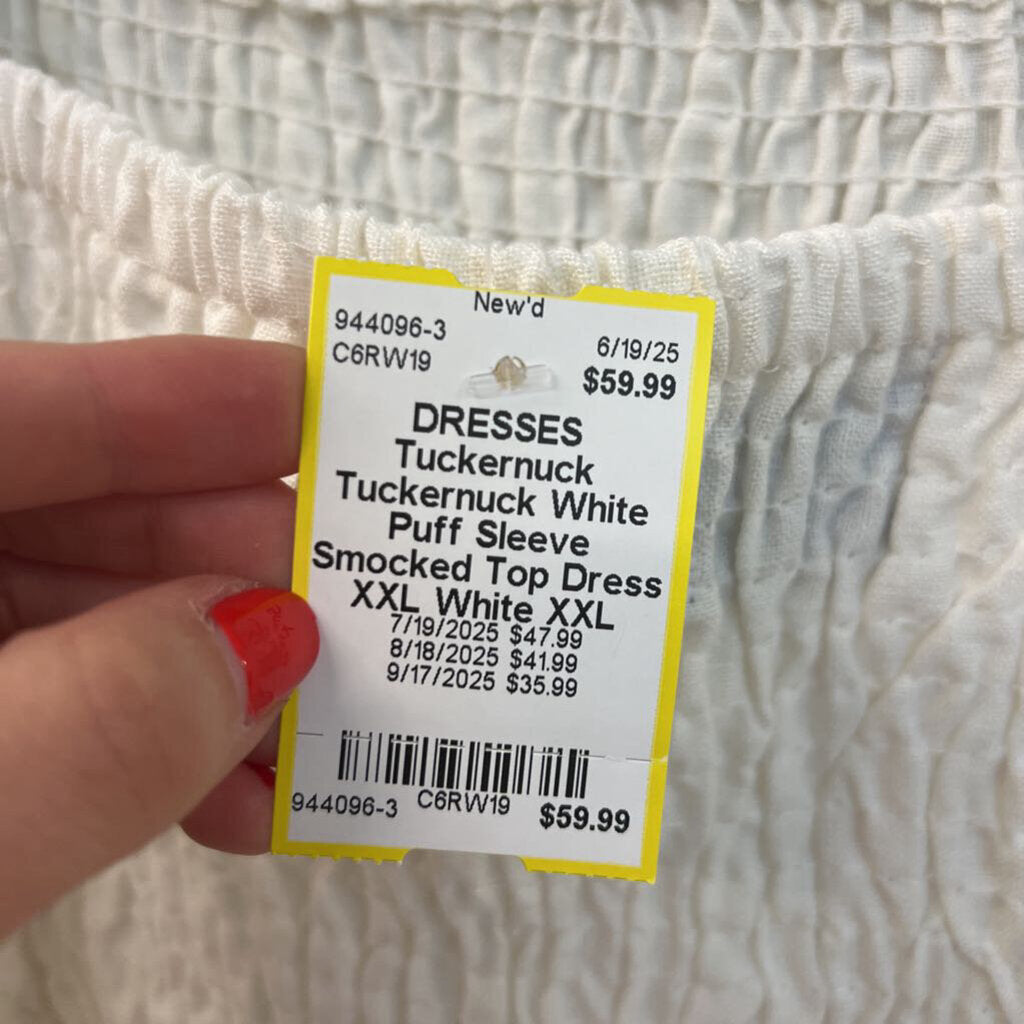 Tuckernuck White Puff Sleeve Smocked Top Dress XXL