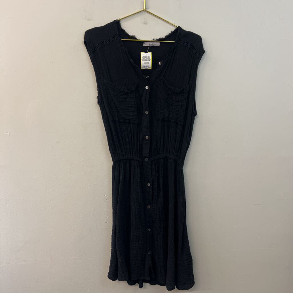 Red Haute Black Textured Botton Front Dress Medium