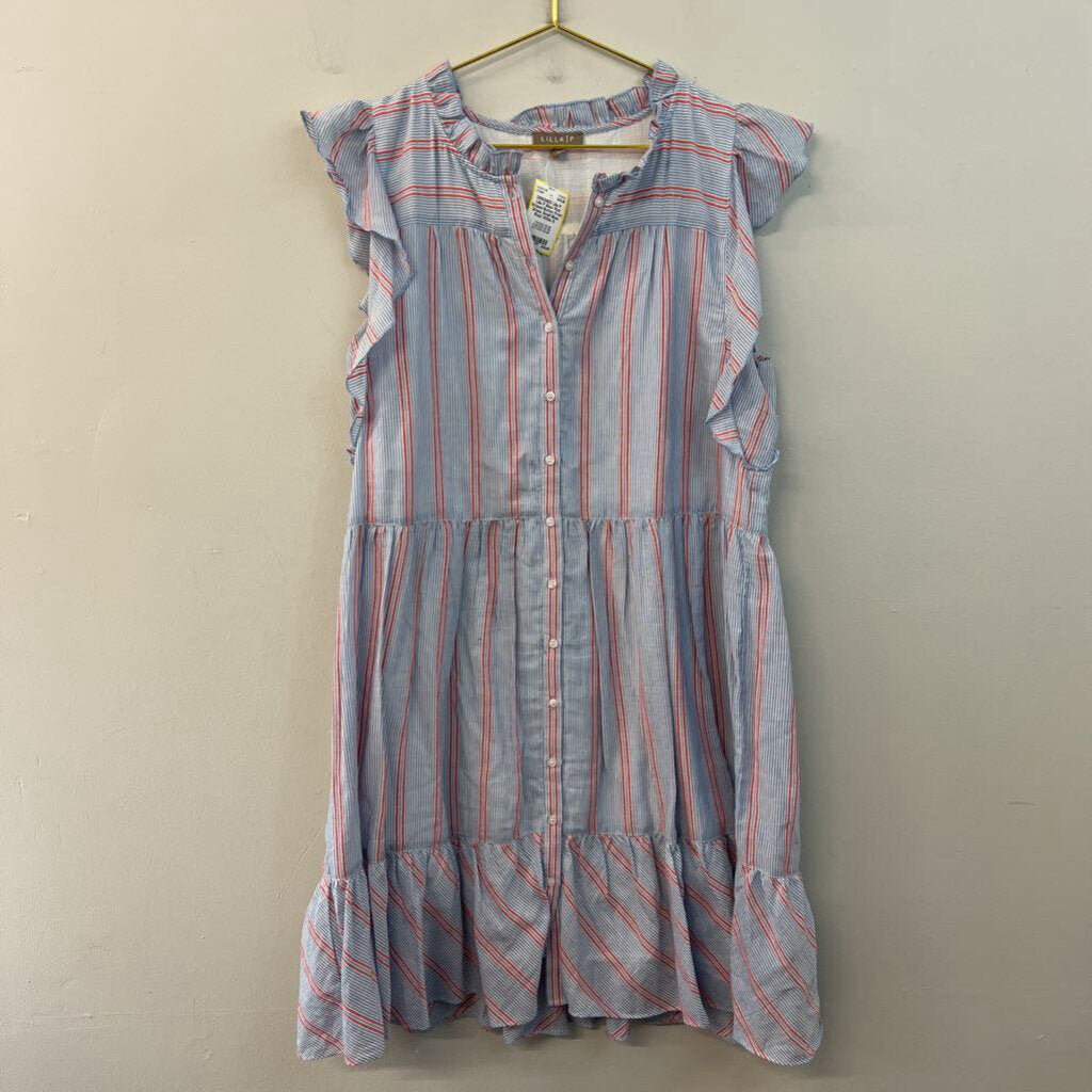 Lilla P Blue/ Red Striped Button Front Dress Small