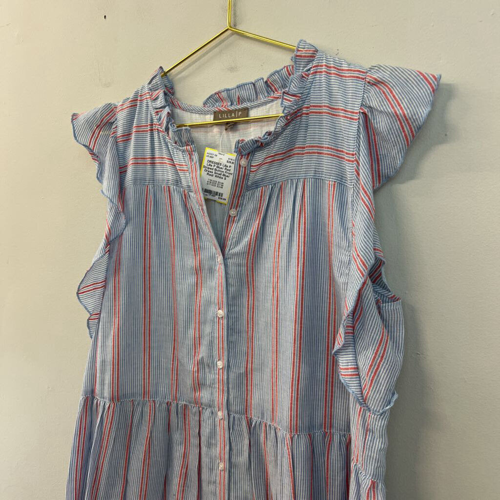 Lilla P Blue/ Red Striped Button Front Dress Small