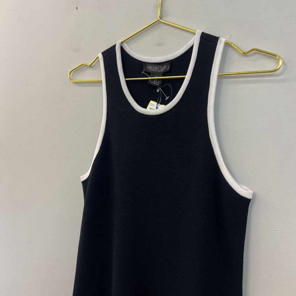 Rachel Zoe Black/ White Trim Knit Fitted Midi Dress Small