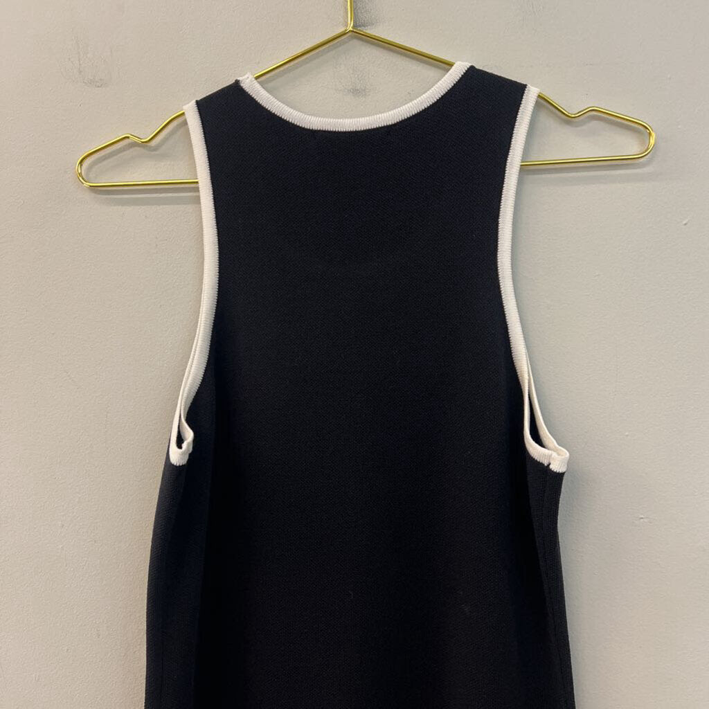 Rachel Zoe Black/ White Trim Knit Fitted Midi Dress Small
