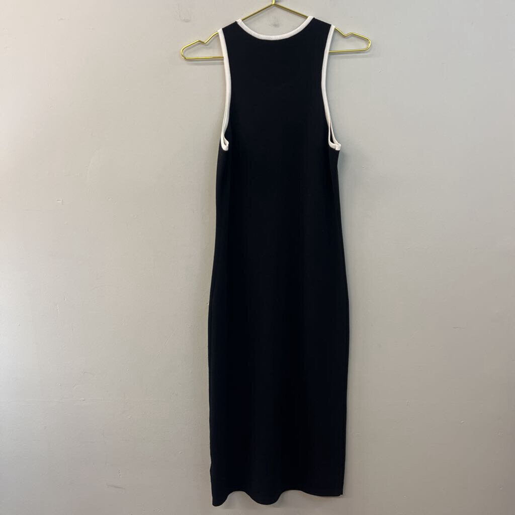 Rachel Zoe Black/ White Trim Knit Fitted Midi Dress Small