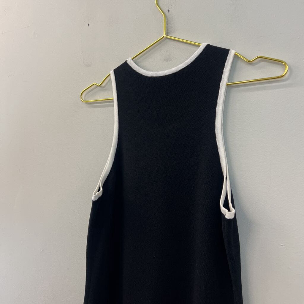 Rachel Zoe Black/ White Trim Knit Fitted Midi Dress Small