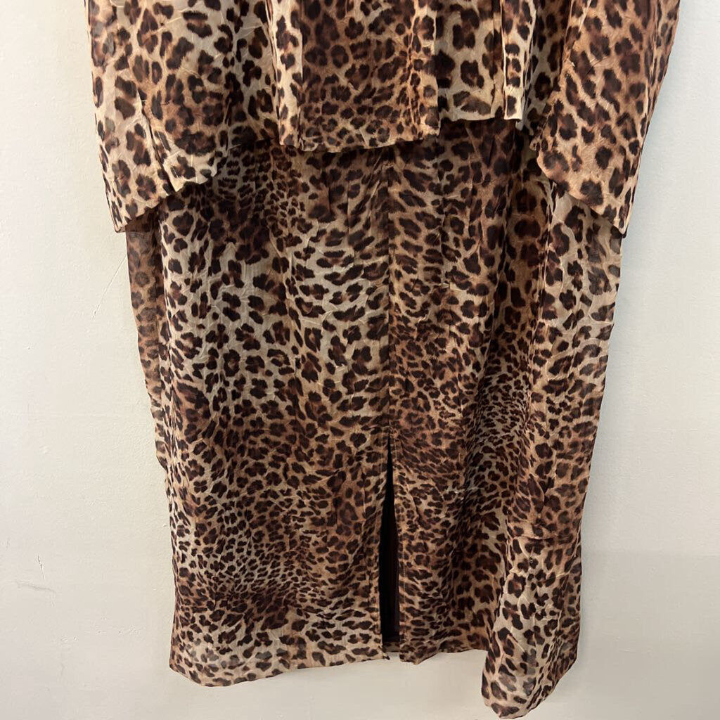 Lady Dorby Brown Cheetah Print Maxi Dress With Jacket 18W