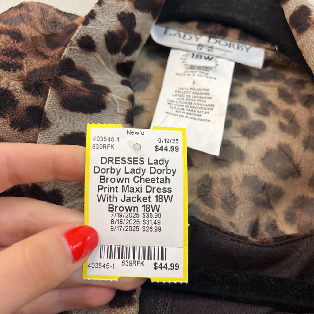 Lady Dorby Brown Cheetah Print Maxi Dress With Jacket 18W