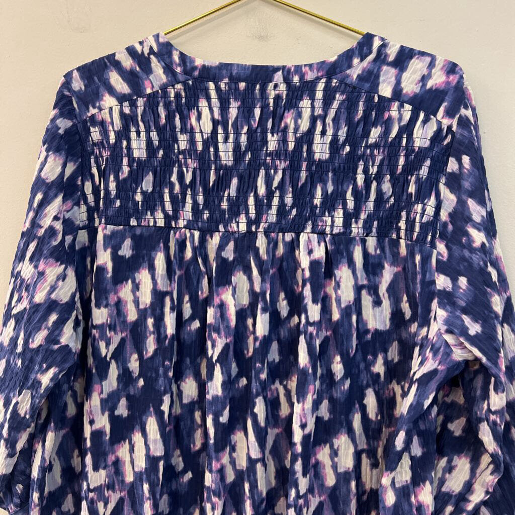 Rose and Olive Blue/ Multi Long Sleeve Button Front Top 2X