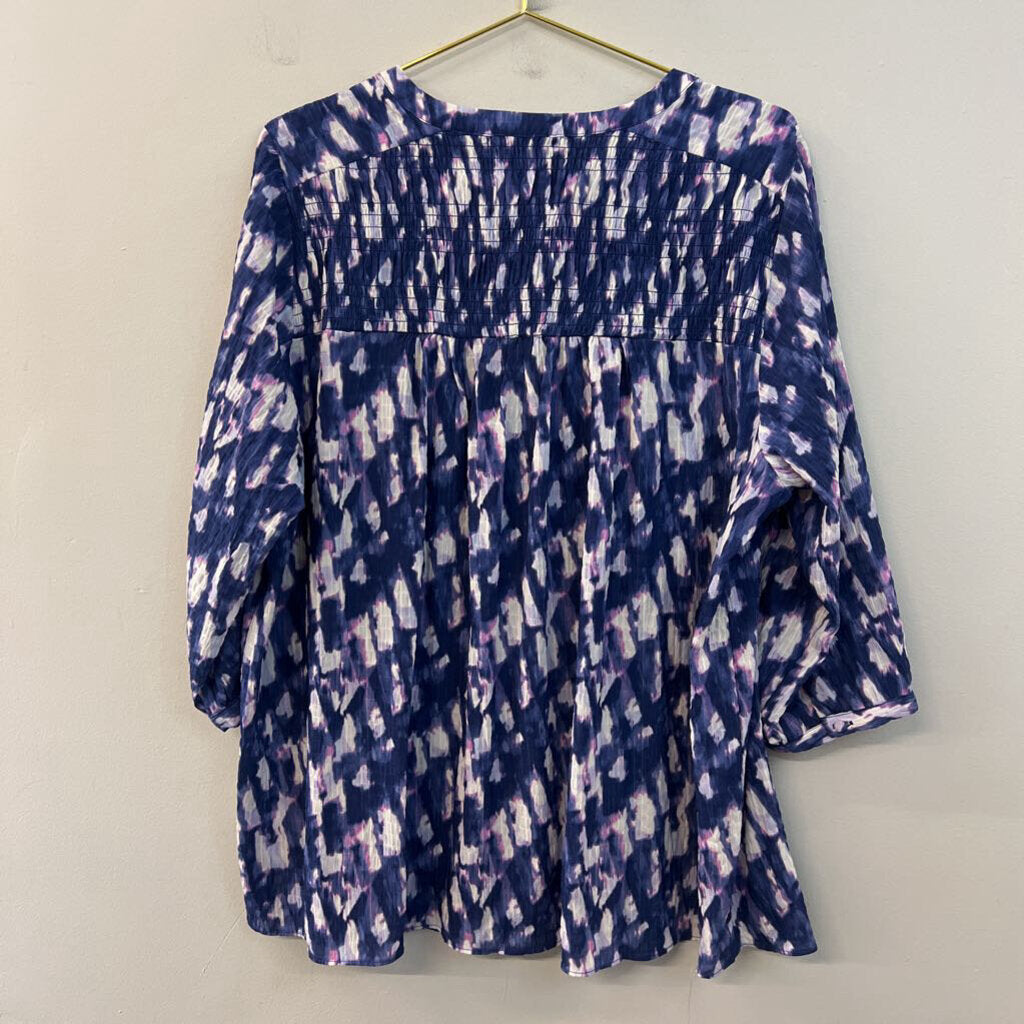Rose and Olive Blue/ Multi Long Sleeve Button Front Top 2X