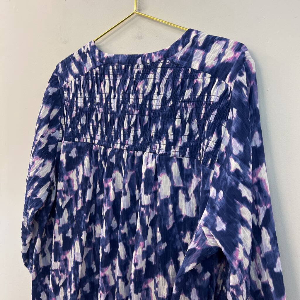 Rose and Olive Blue/ Multi Long Sleeve Button Front Top 2X