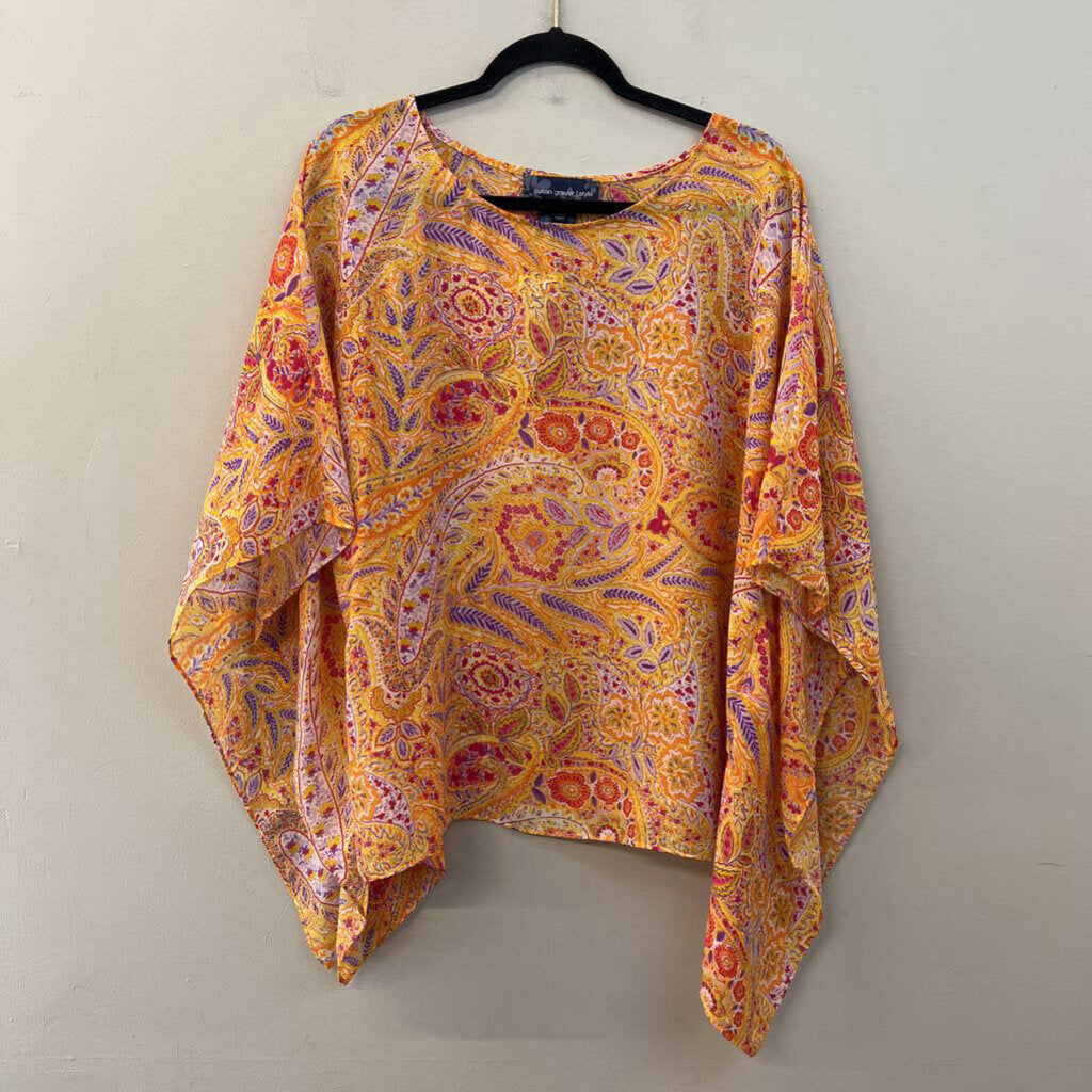 Susan Graver Yellow/ Multi Short Sleeve Top 1X