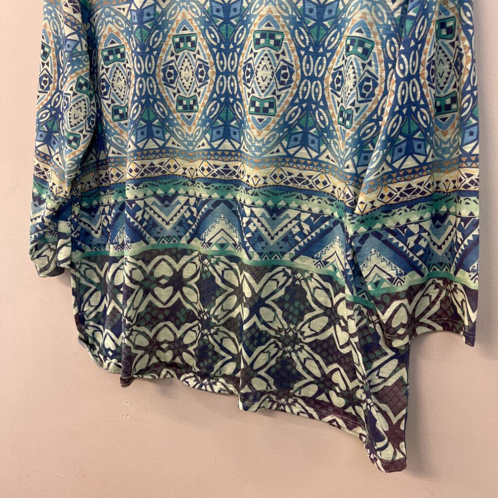 Coldwater Creek Blue/ Green Print Long Sleeve Top 1X