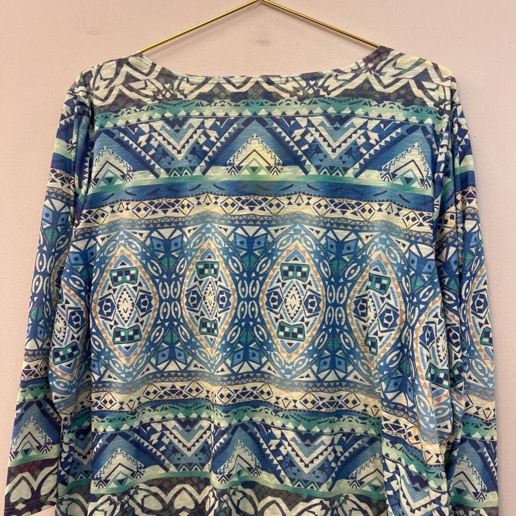Coldwater Creek Blue/ Green Print Long Sleeve Top 1X