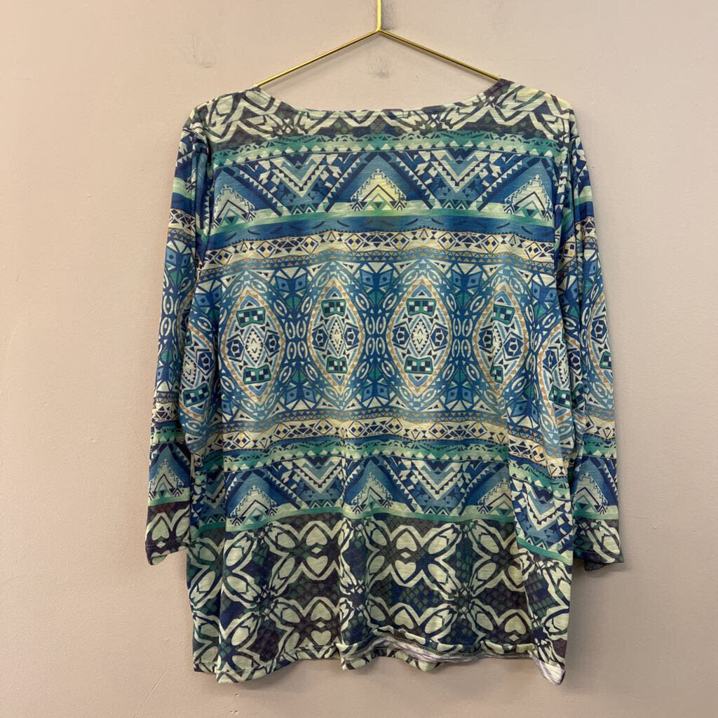 Coldwater Creek Blue/ Green Print Long Sleeve Top 1X