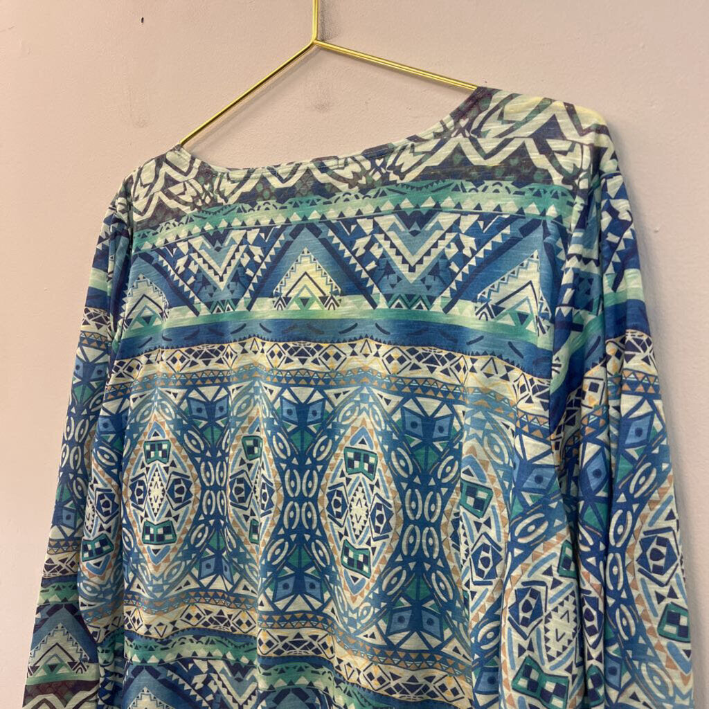 Coldwater Creek Blue/ Green Print Long Sleeve Top 1X