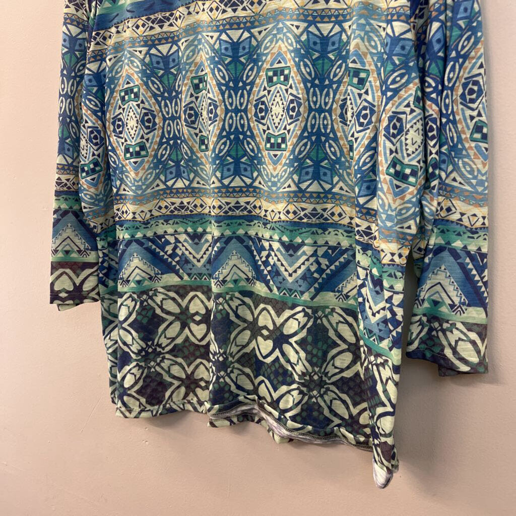 Coldwater Creek Blue/ Green Print Long Sleeve Top 1X