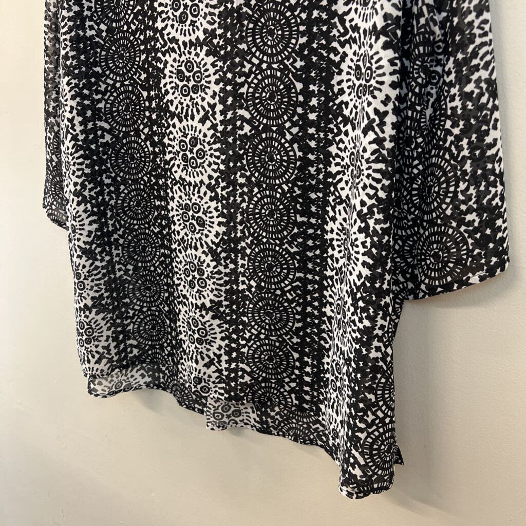 Christopher & Banks Black/ White Print Sheer Long Sleeve Top 1X