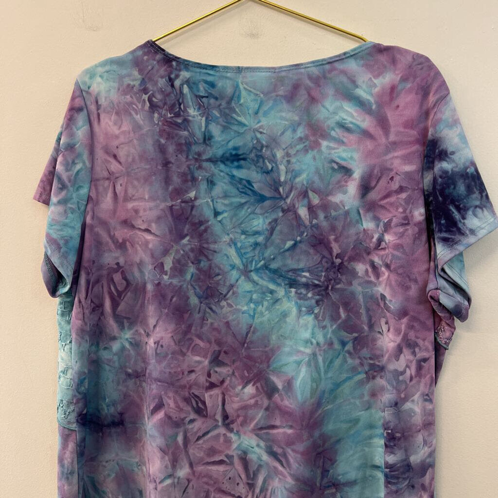 Kim Rogers Blue/ Purple Tie Dye Short Sleeve Top 1X
