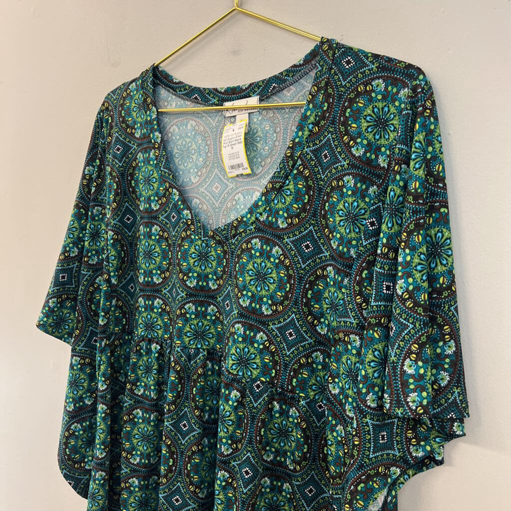 Kim Rogers Green Print Short Sleeve Top 1X