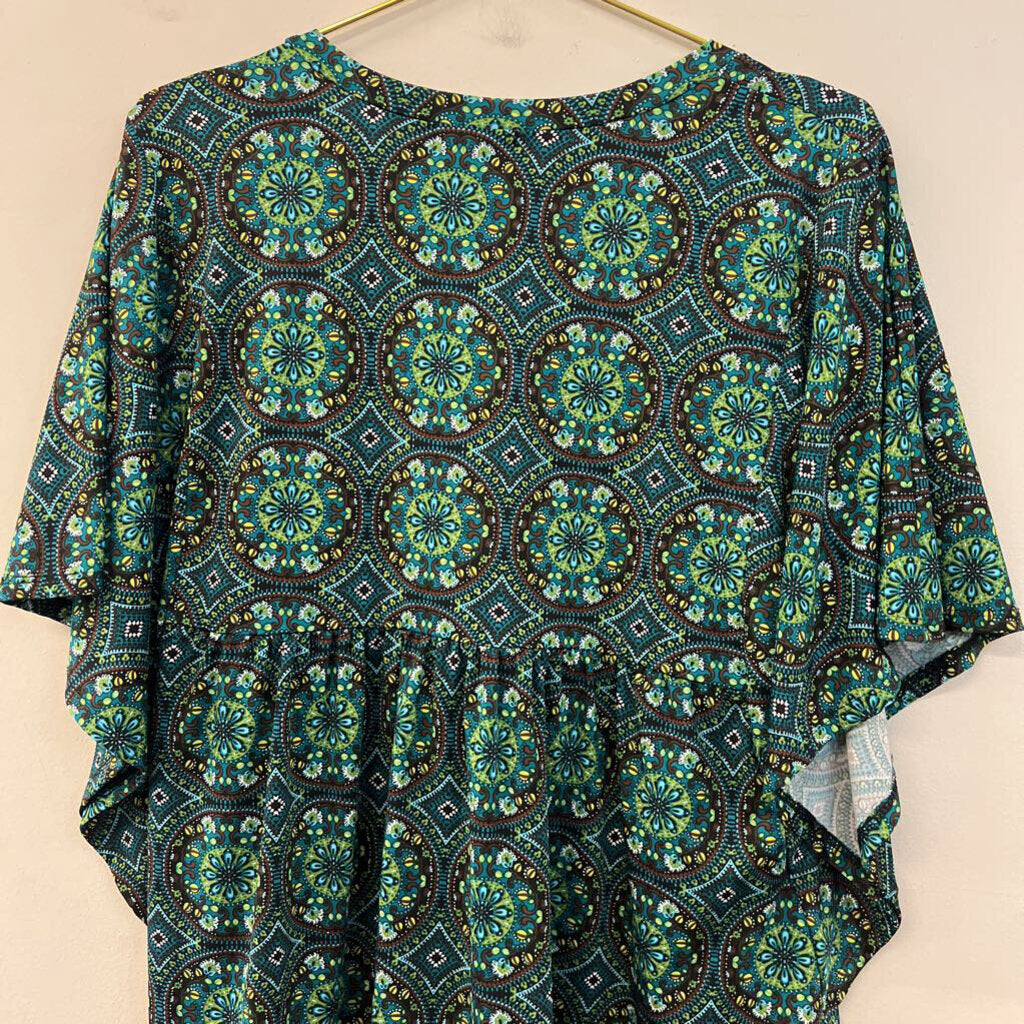 Kim Rogers Green Print Short Sleeve Top 1X