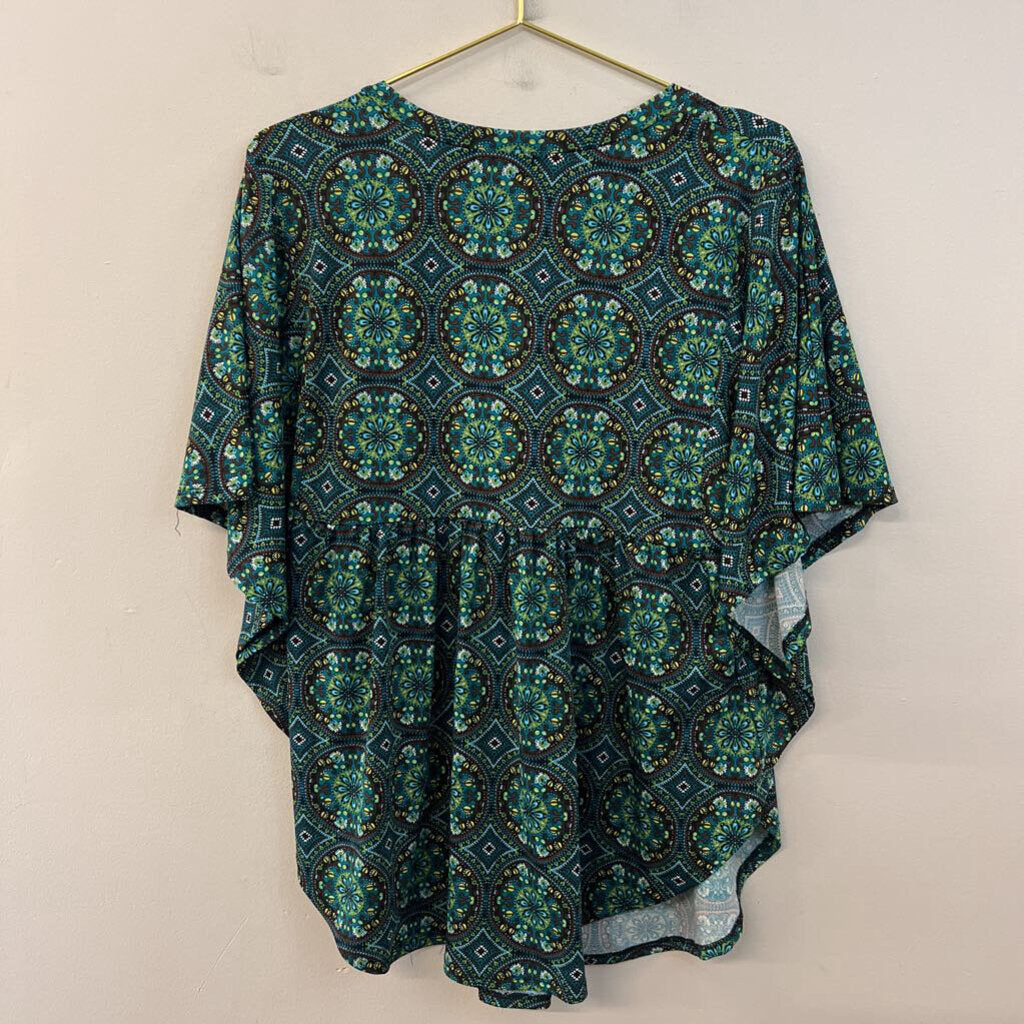 Kim Rogers Green Print Short Sleeve Top 1X