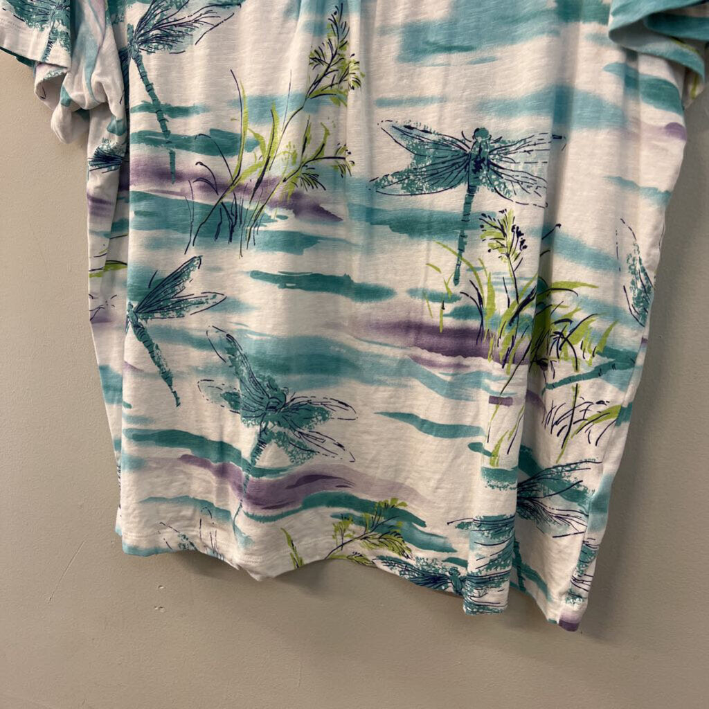 Alfred Dunner White/ Multi Dragonfly Print Embellished Short Sleeve Top 1X