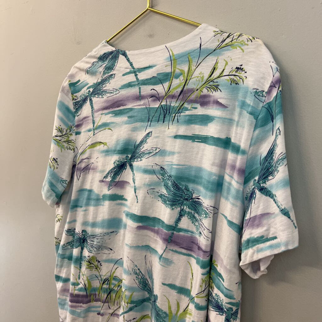 Alfred Dunner White/ Multi Dragonfly Print Embellished Short Sleeve Top 1X