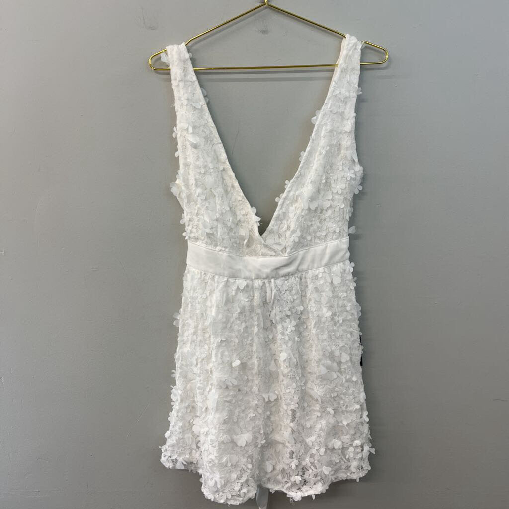 Lulus White 3D Flower V Neck Dress Large