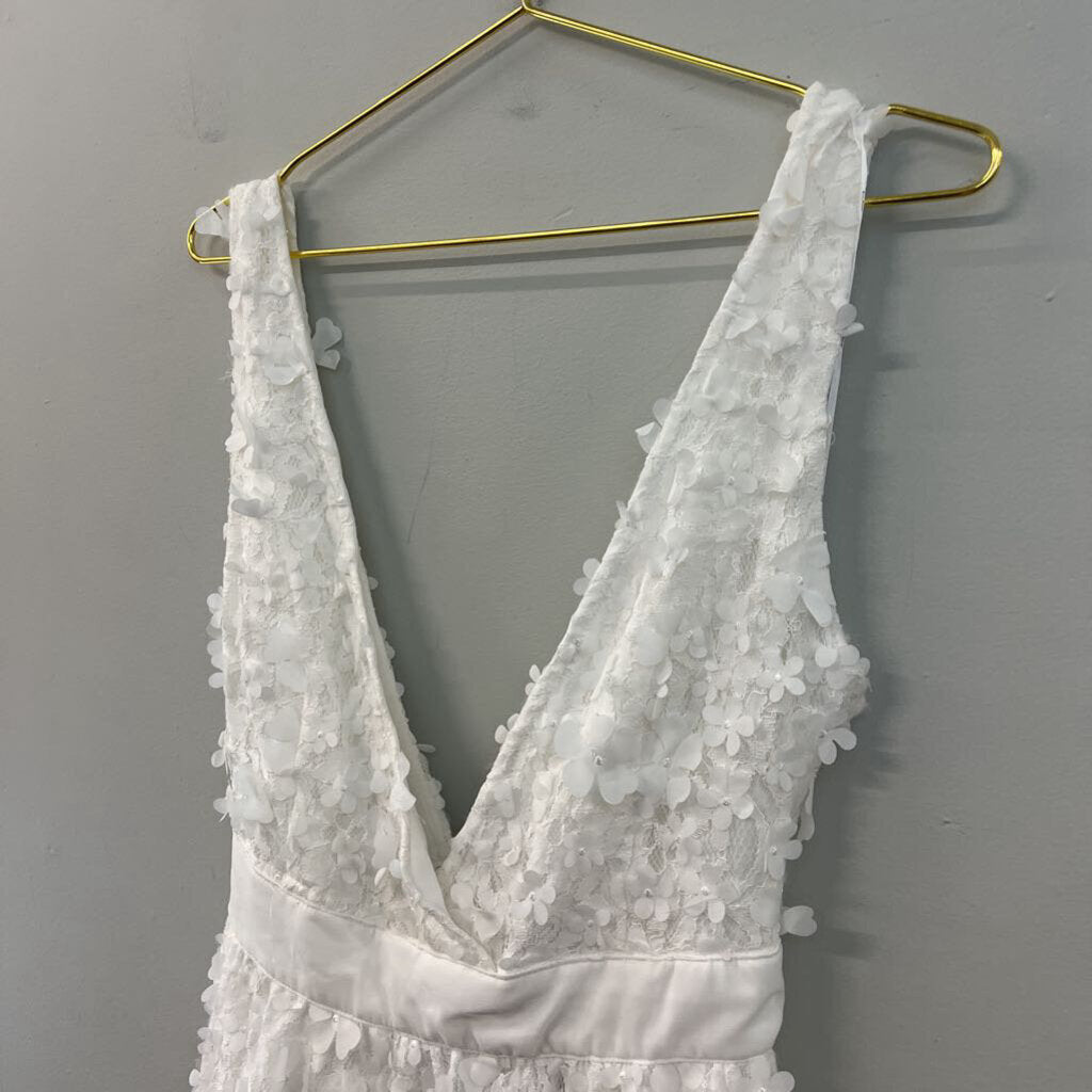 Lulus White 3D Flower V Neck Dress Large