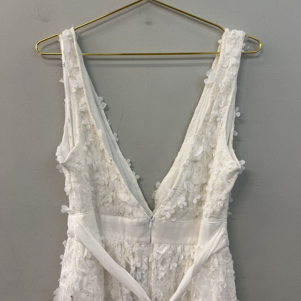 Lulus White 3D Flower V Neck Dress Large