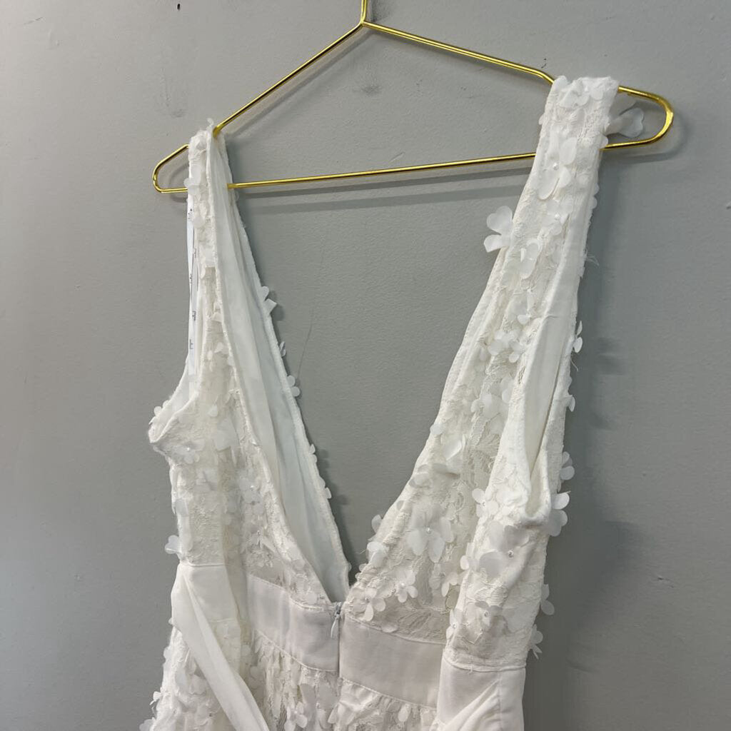 Lulus White 3D Flower V Neck Dress Large