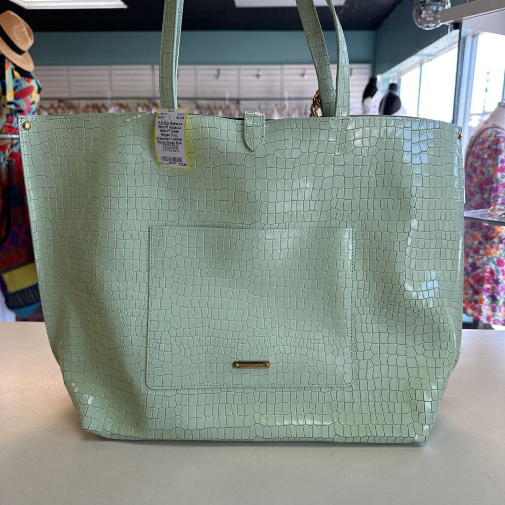 Rebecca Minkoff Green Megan Croc Embossed Leather Purse