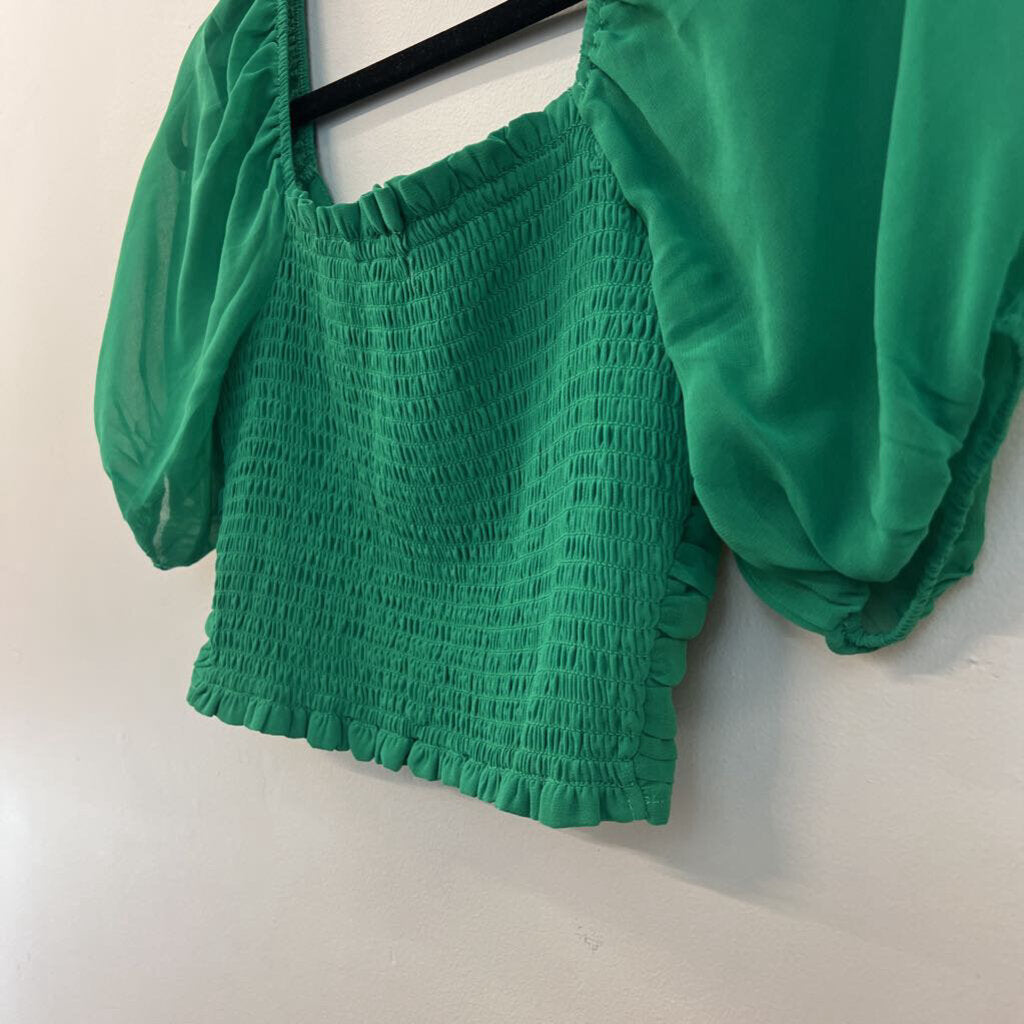 Altar'd State Green Cropped Short Puff Sleeve Top Extra Small