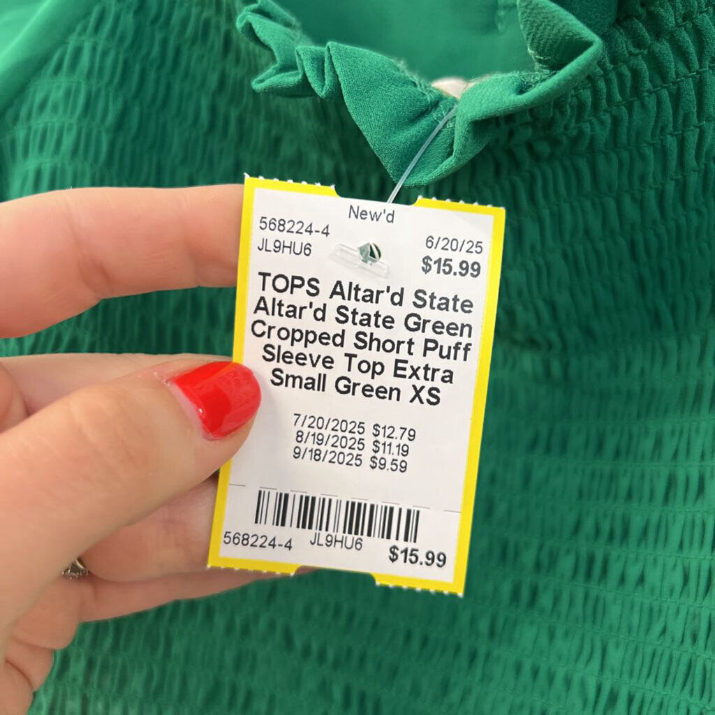 Altar'd State Green Cropped Short Puff Sleeve Top Extra Small