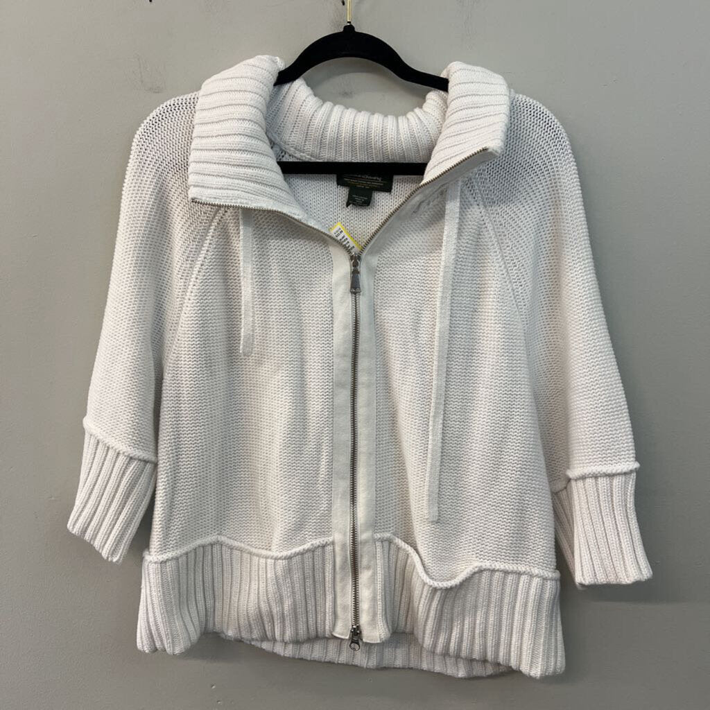 Eddie Bauer White Knit Short Sleeve Zip Up Sweater Extra Large