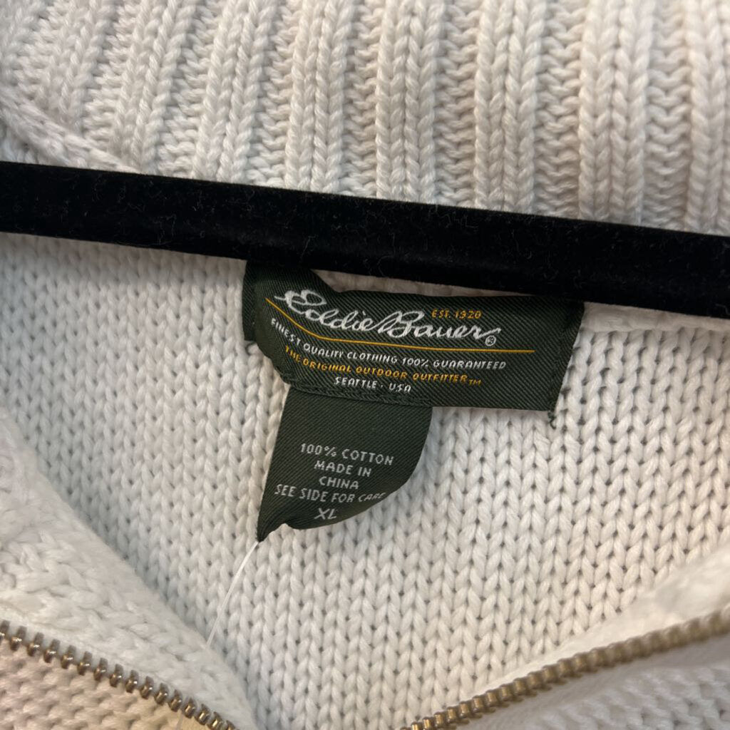 Eddie Bauer White Knit Short Sleeve Zip Up Sweater Extra Large